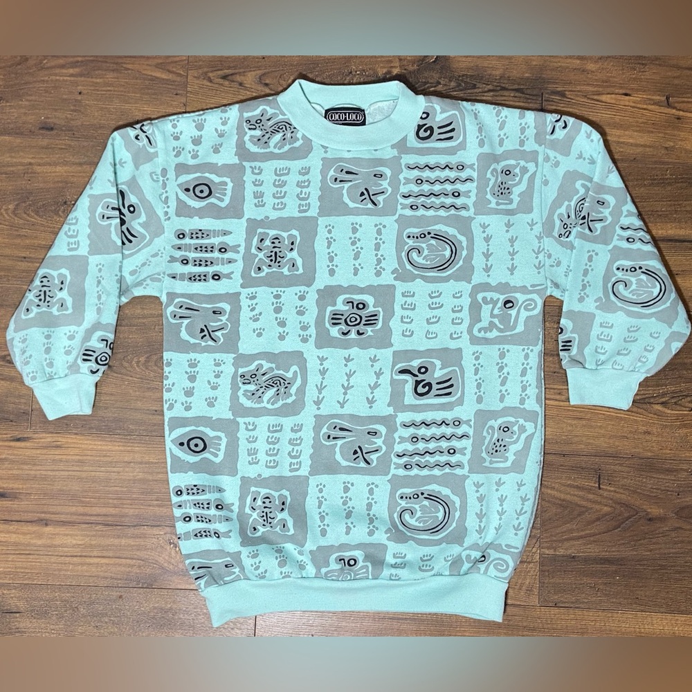Vintage Coco-Loco Women’s Tribal Patchwork Crewneck 3/4 Sleeve Sweatshirt Size S